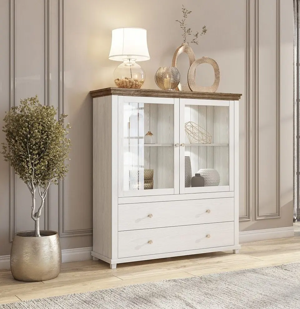 Dulap-Vitrina Helvetia Evora №46 2D2S (Ash Abisko White/Lefkas Oak)