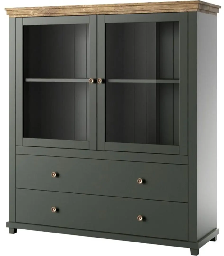 Dulap-Vitrina Helvetia Evora №46 2D2S (Green/Lefkas Oak)