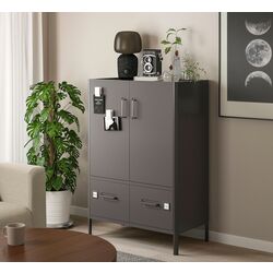 Tumba Ikea Idasen cu usi/sertare (Gri Inchis)