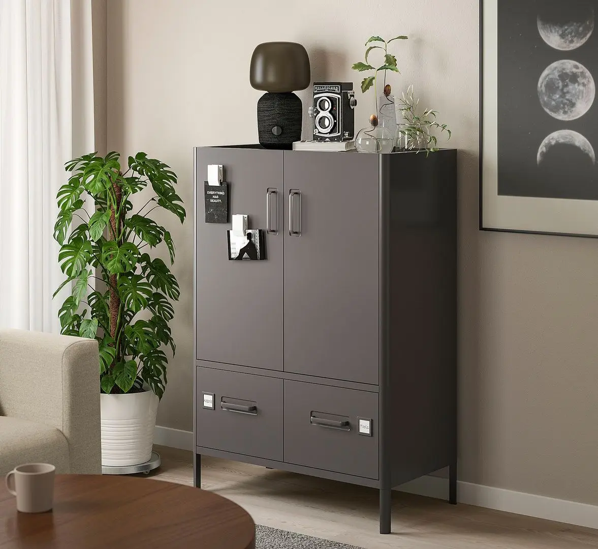 Tumba Ikea Idasen cu usi/sertare (Gri Inchis)