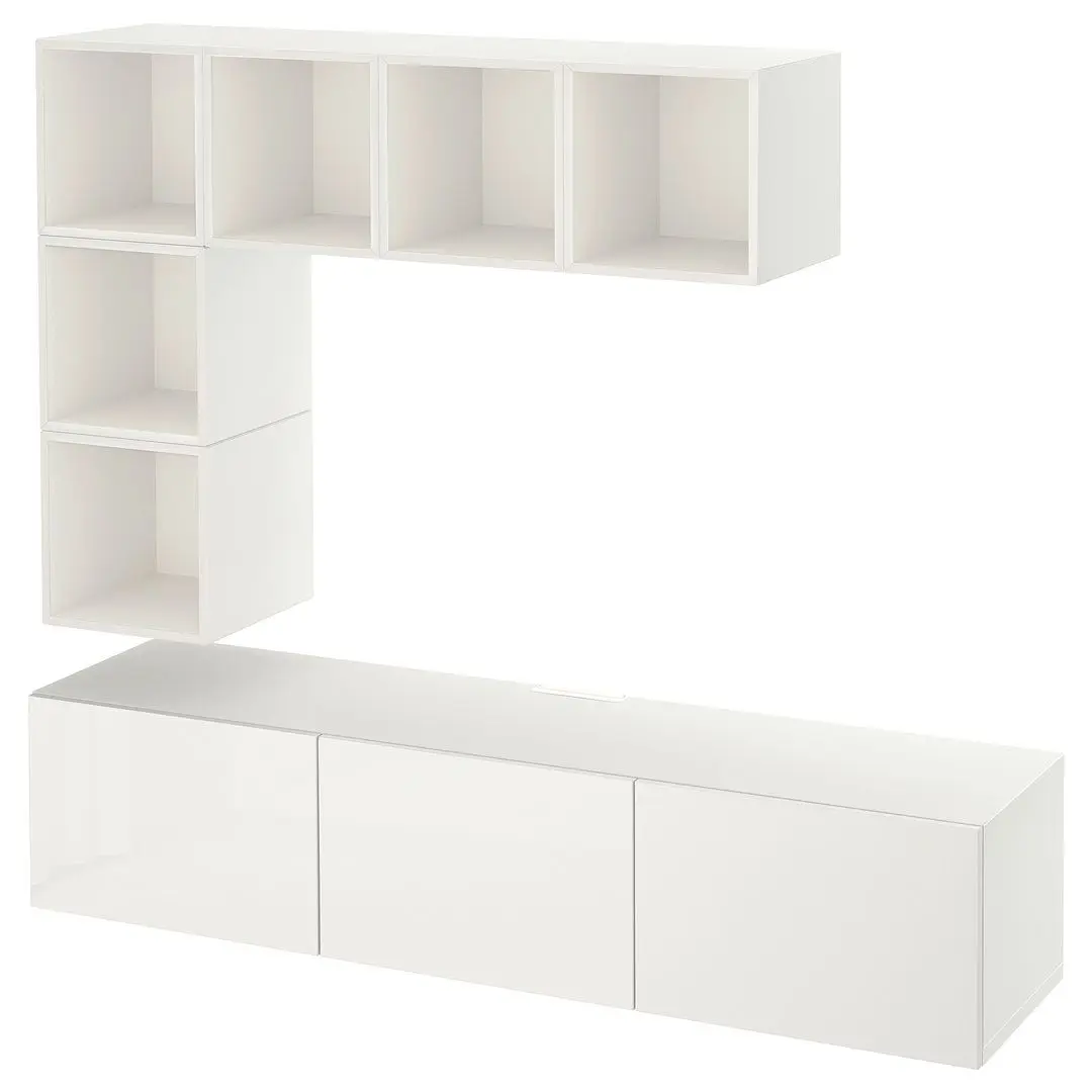Гостиная Ikea Besta/Eket/Selsviken 180x42x185 (Белый/Глянцевый белый)