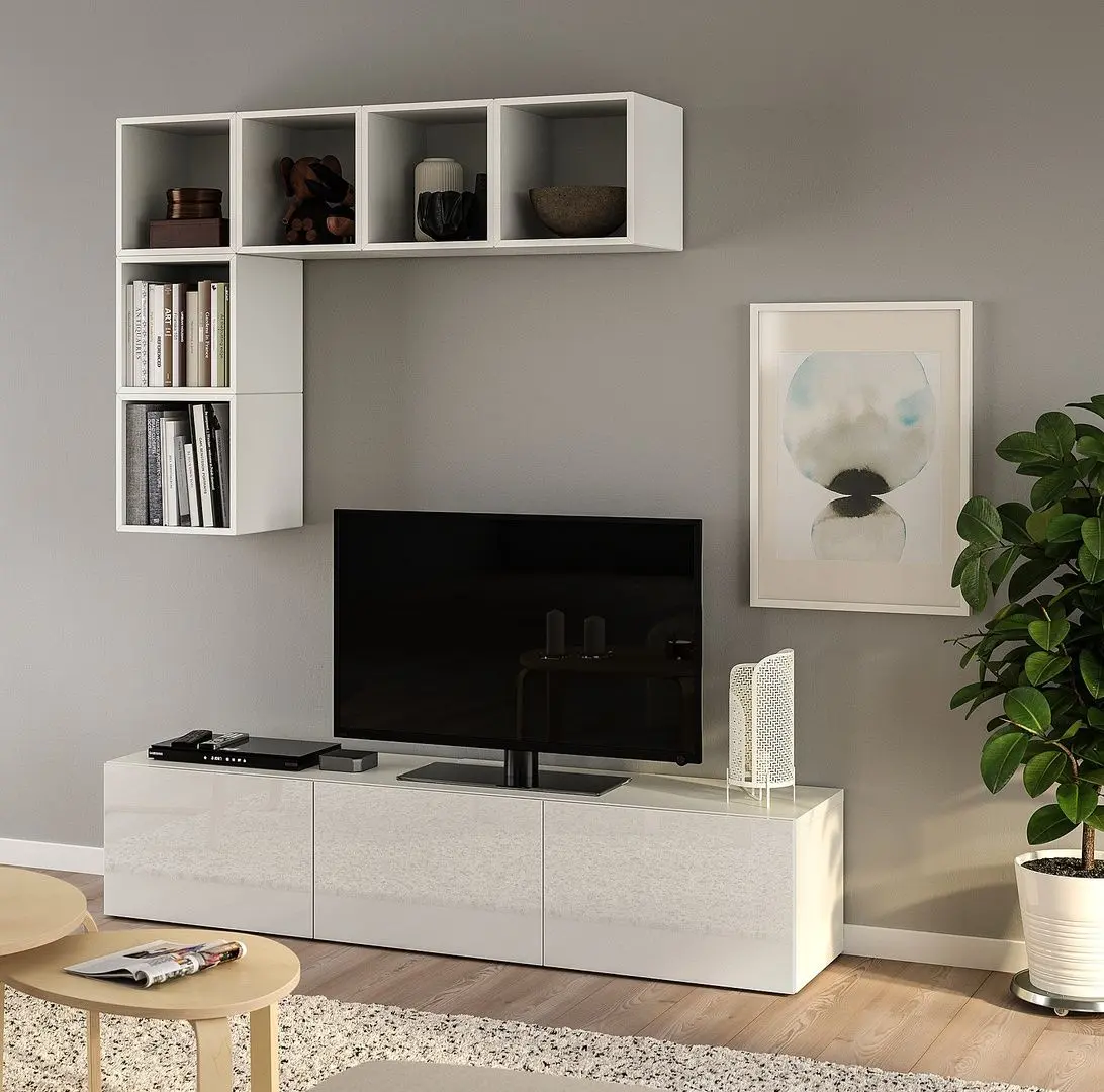 Гостиная Ikea Besta/Eket/Selsviken 180x42x185 (Белый/Глянцевый белый)