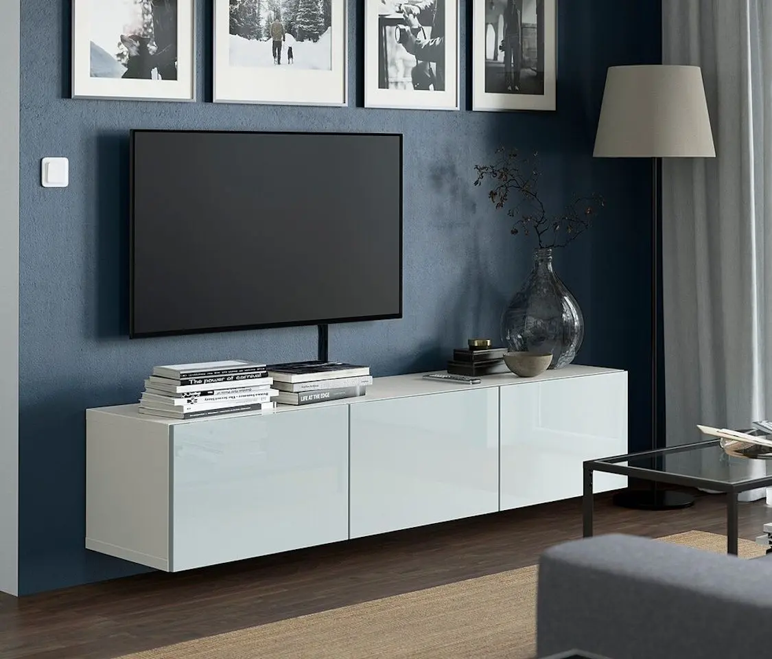 Tumba pentru TV Ikea Besta/Selsviken cu usi 180x42x38 (Alb/Gri deschis-bleu)