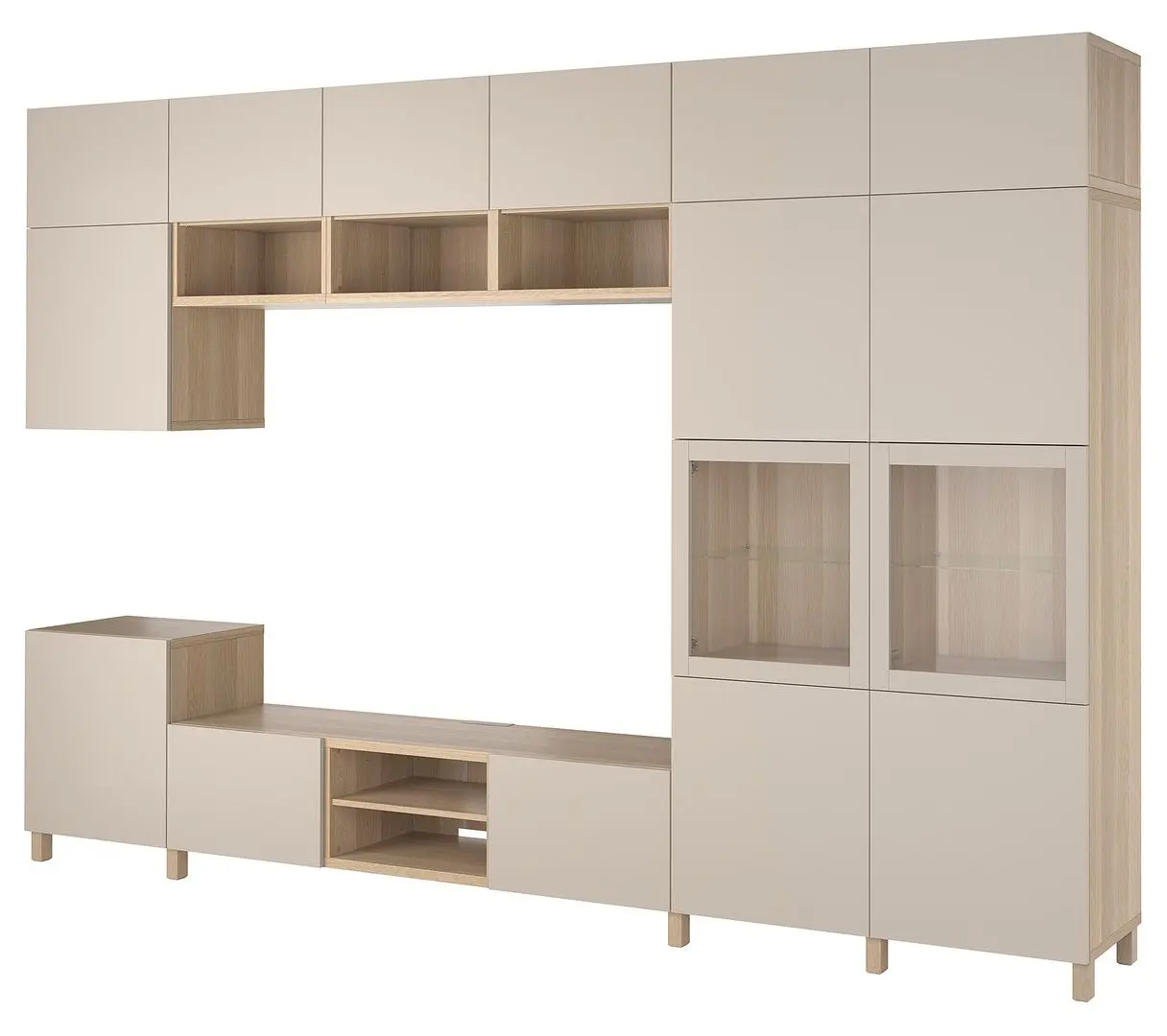 Гостиная Ikea Besta/Lappviken/Sindvik стекло/плавно-закрывающиеся направляющие 360x42x240 (Шпон белого дуба)