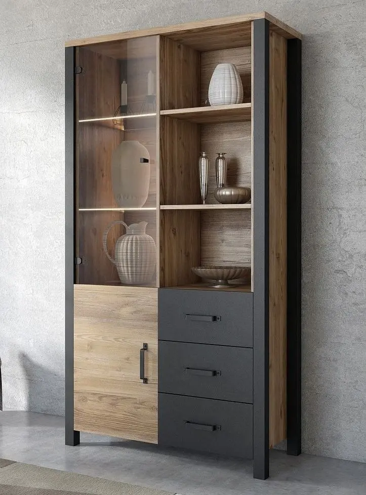 Шкаф-витрина Helvetia Olin №13 2D3S (Spruce Appenzeller/Black Matt)