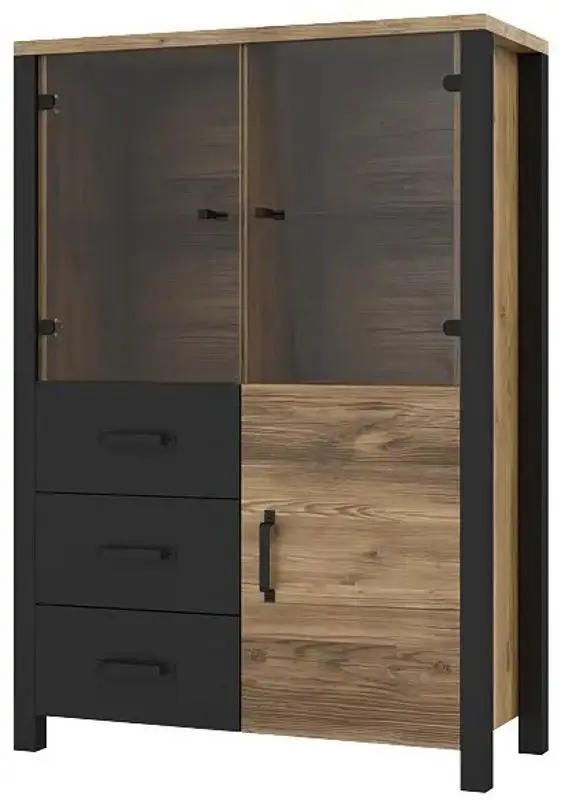 Dulap-vitrina Helvetia Olin №44 3D3S (Spruce Appenzeller/Black Matt)