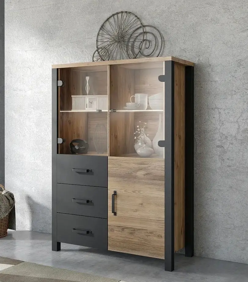 Dulap-vitrina Helvetia Olin №44 3D3S (Spruce Appenzeller/Black Matt)