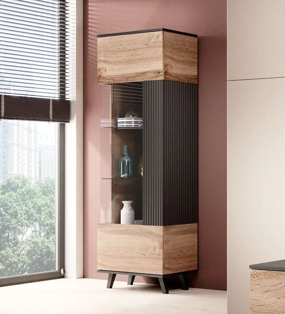 Vitrina Halmar Random W-1 (Wotan Oak/Black)