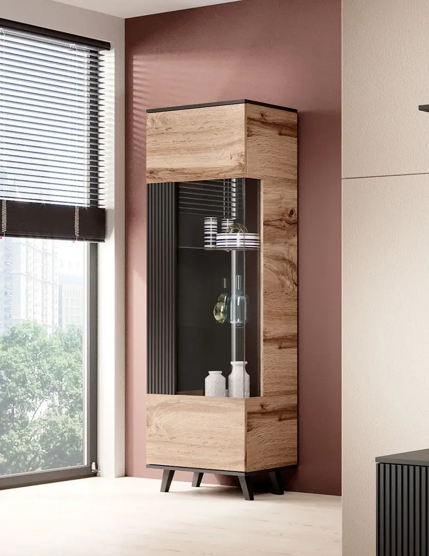 Vitrina Halmar Random W-1 (Wotan Oak/Black)