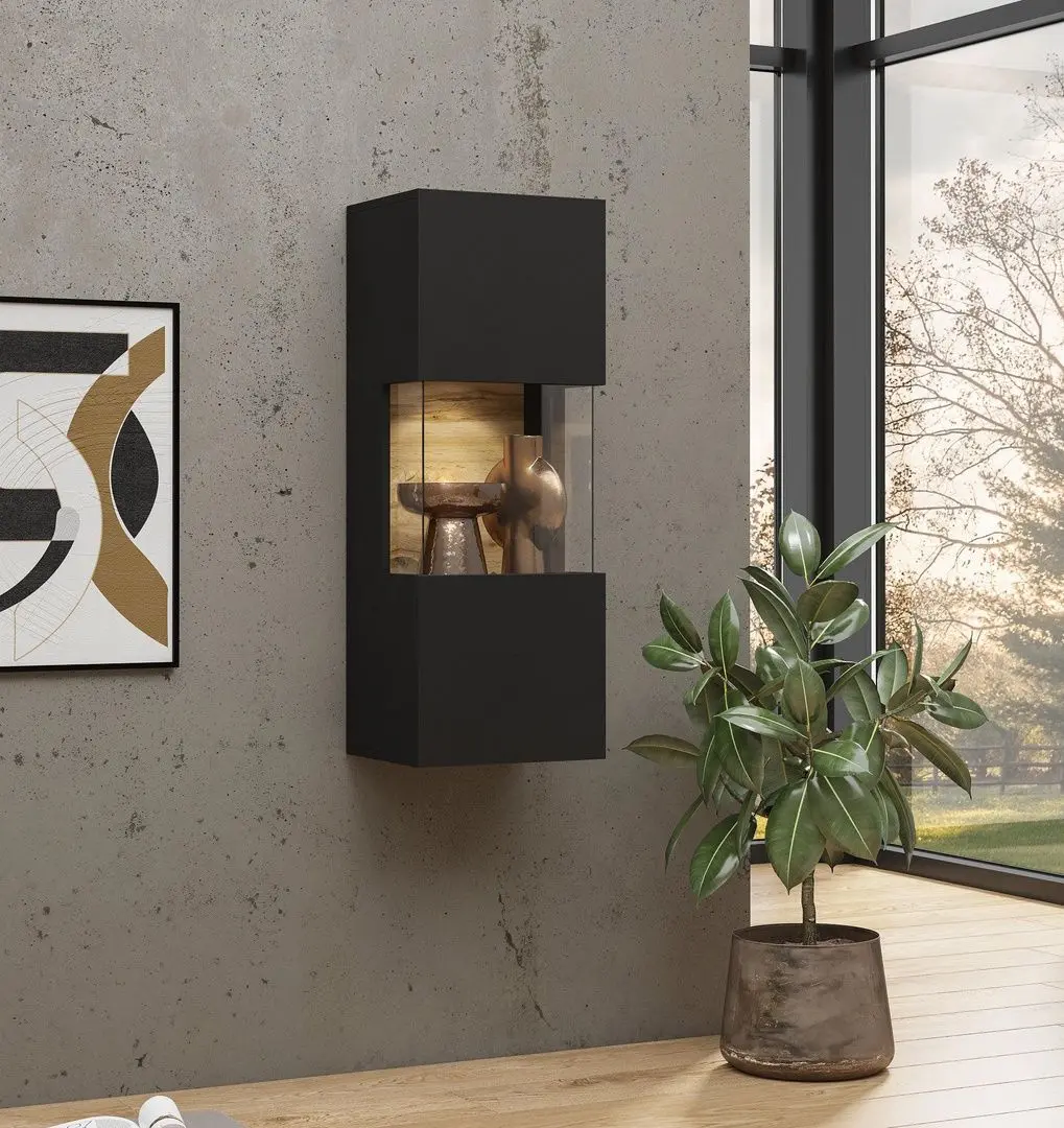 Vitrina suspendata Helvetia Ava №07 1D (Black/Wotan Oak)
