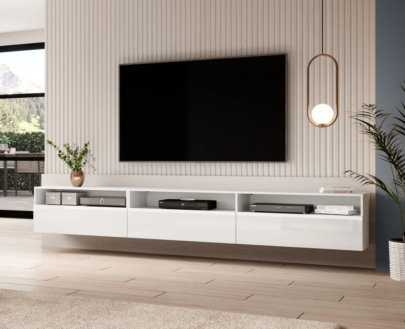 Tumba pentru TV Helvetia Baros №40 3D (White/White Gloss)