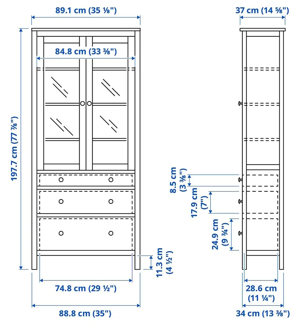 Витрина Ikea Hemnes 3 ящика 90x197 (Белая Морилка/Светло-коричневый)