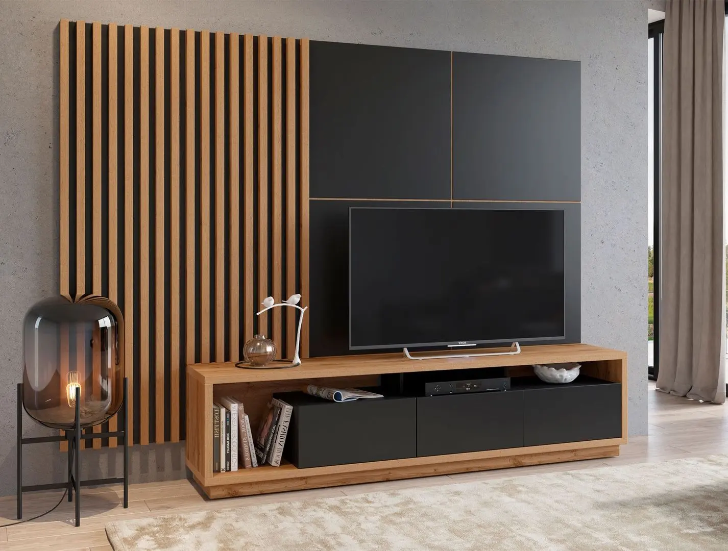 Tumba pentru TV Helvetia Celine 24N2LR10 2.5 (Black Matt/Wotan Oak)