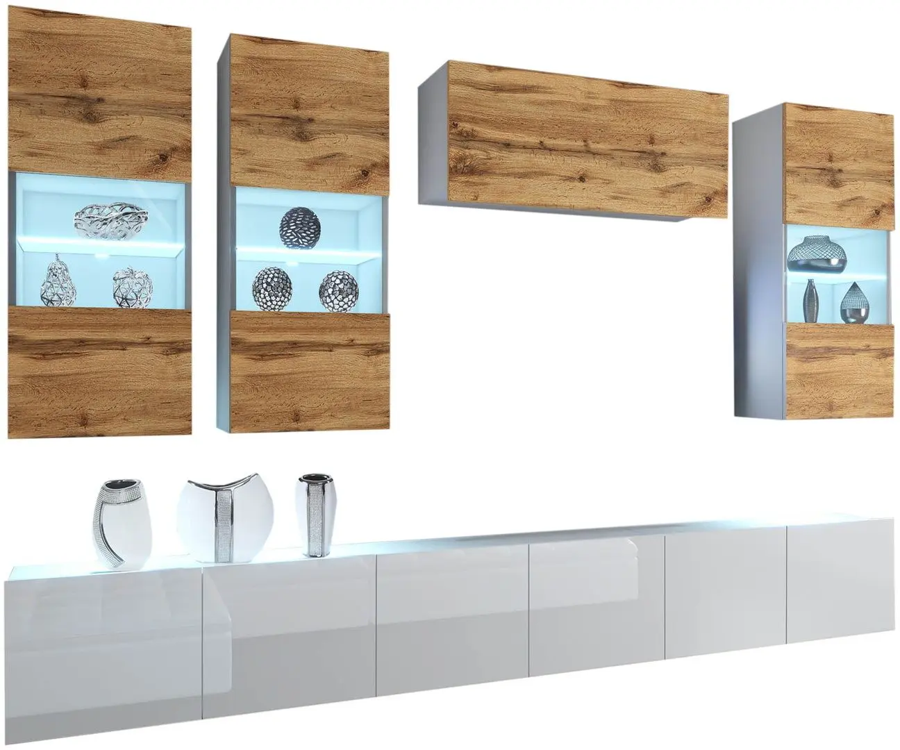 Гостиная Belini Imperium IMP 5/5/W/DWW/0/0 3.0m (Wotan Oak/White High Gloss)