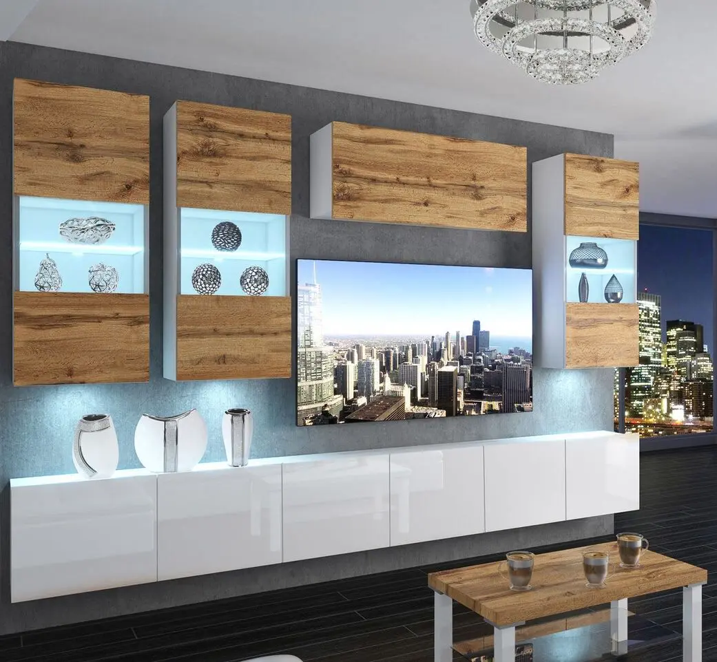 Гостиная Belini Imperium IMP 5/5/W/DWW/0/0 3.0m (Wotan Oak/White High Gloss)