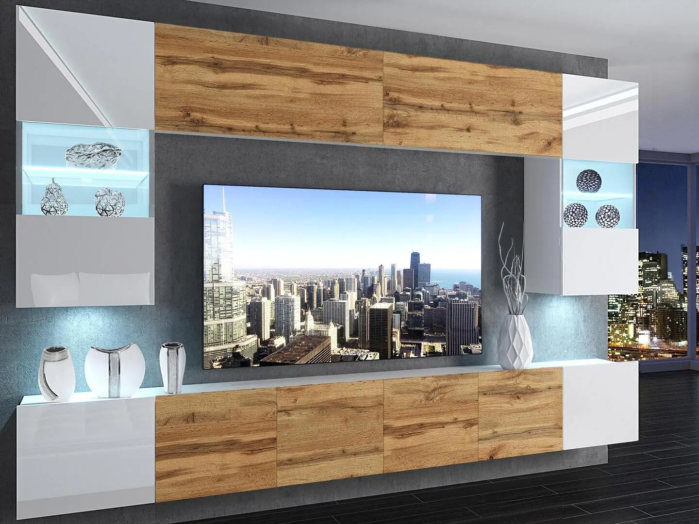 Гостиная Belini Imperium IMP 1/5/W/WDWWDW/0/0 3.0m (White High Gloss/Wotan Oak)