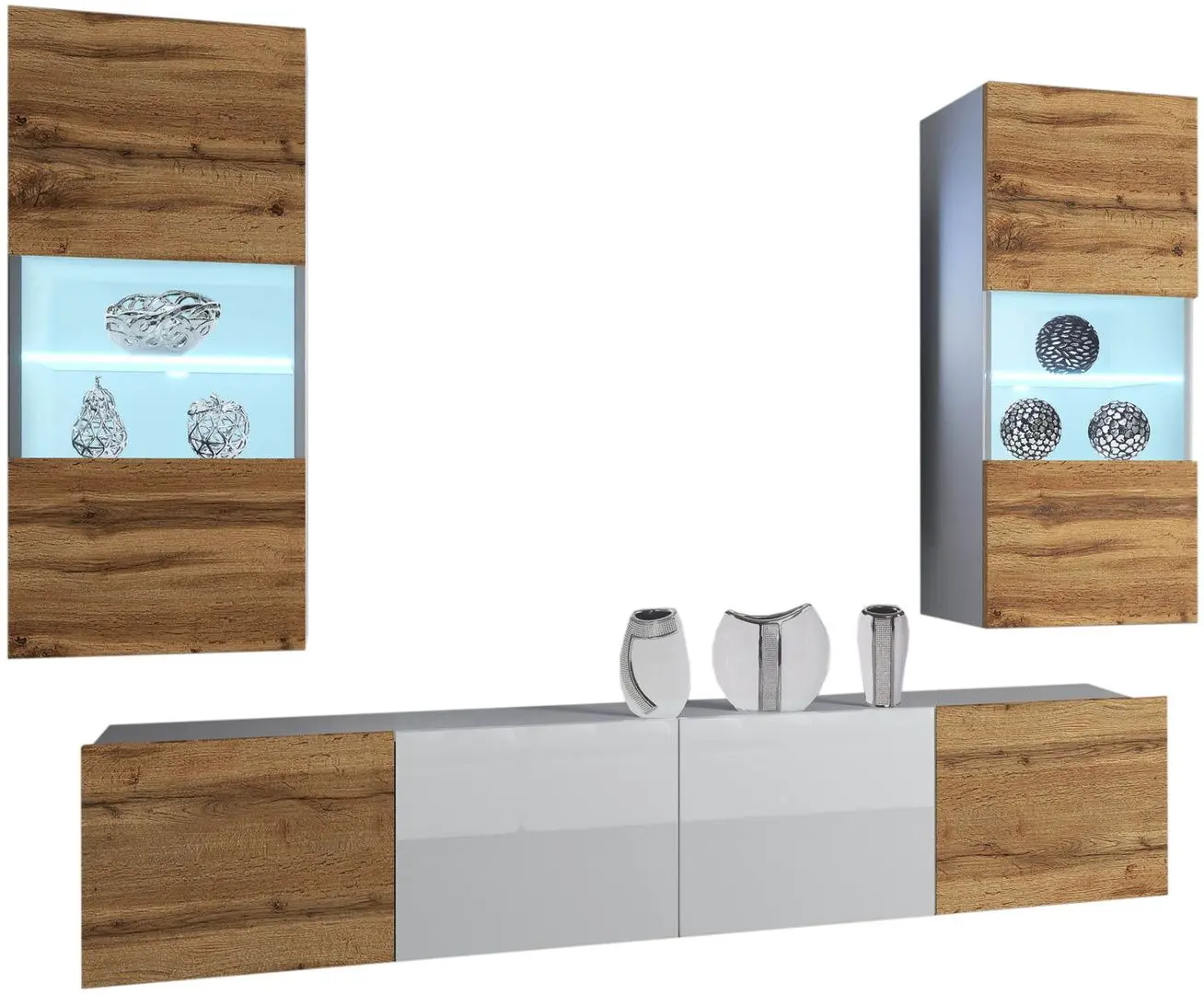 Гостиная Belini Imperium IMP 7/5/W/DWDWW/0/0 2.0m (Wotan Oak/White High Gloss)