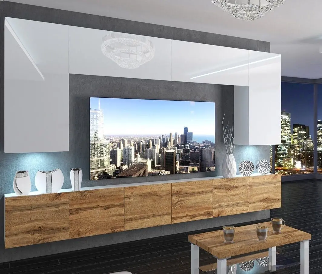 Гостиная Belini Imperium IMP 2/5/W/WDW/0/0 3.0m (White High Gloss/Wotan Oak)