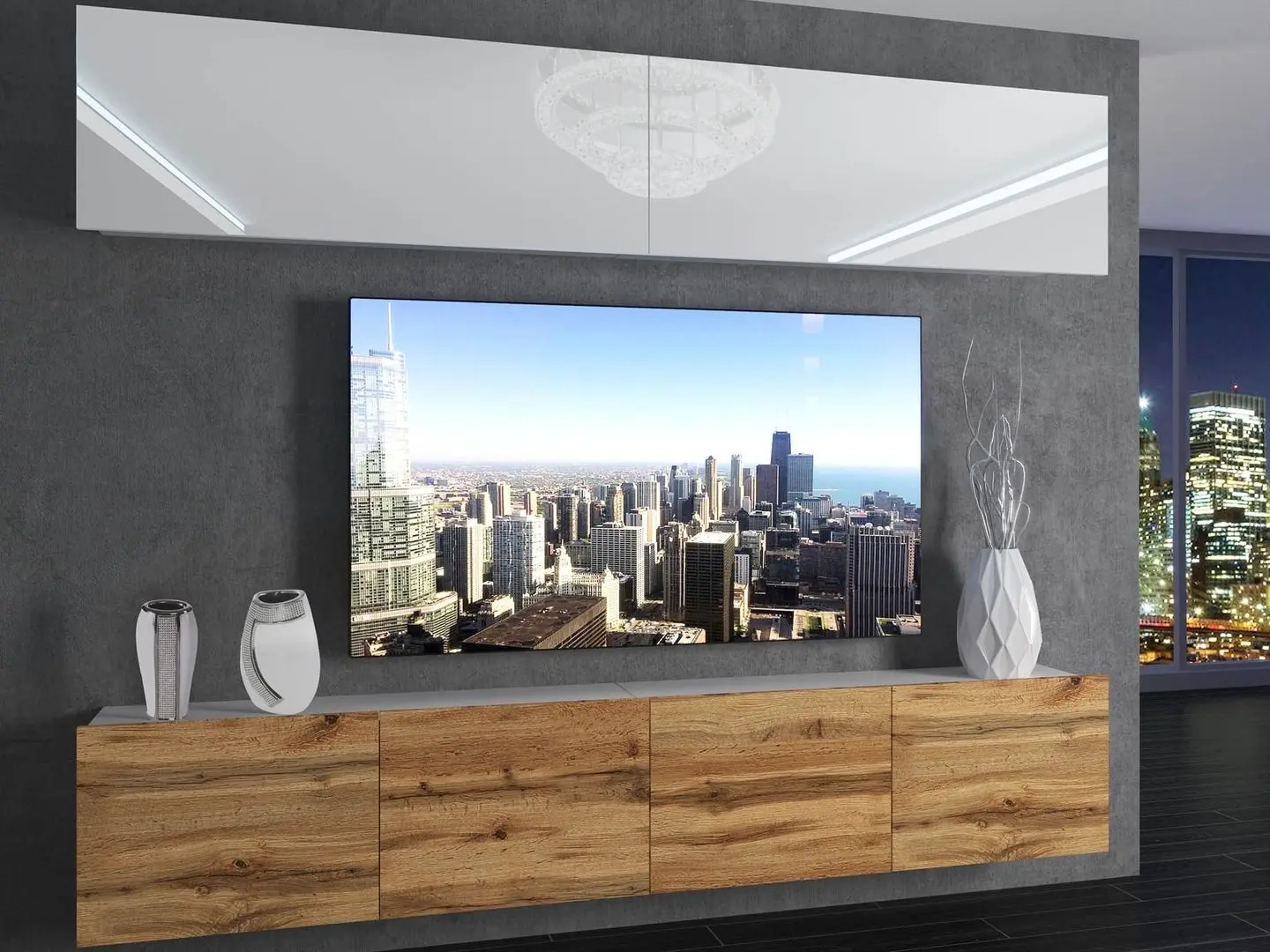 Гостиная Belini Imperium IMP 6/5/W/WDW/0/0 2.0m (White High Gloss/Wotan Oak)