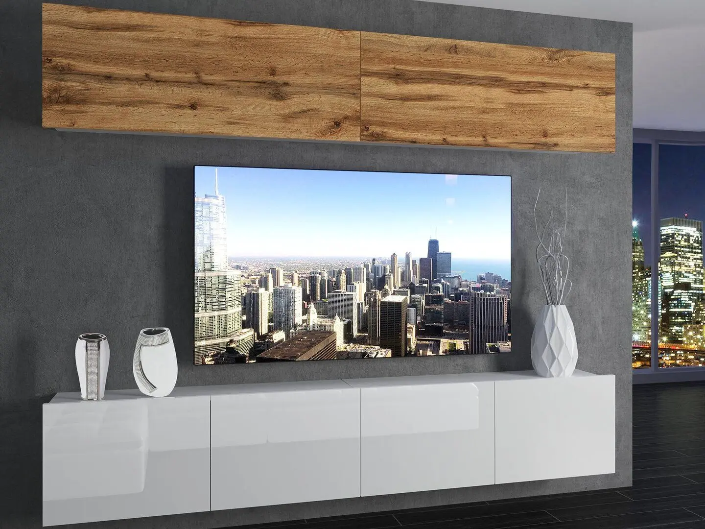 Living Belini Imperium IMP 6/5/W/DWW/0/0 2.0m (Wotan Oak/White High Gloss)