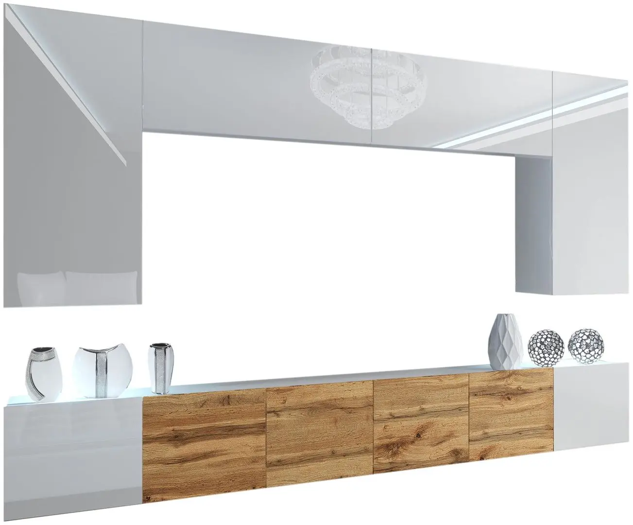 Гостиная Belini Imperium IMP 2/5/W/WWDW/0/0 3.0m (White High Gloss/Wotan Oak)