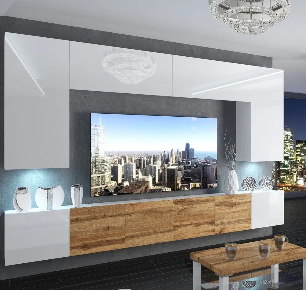 Гостиная Belini Imperium IMP 2/5/W/WWDW/0/0 3.0m (White High Gloss/Wotan Oak)