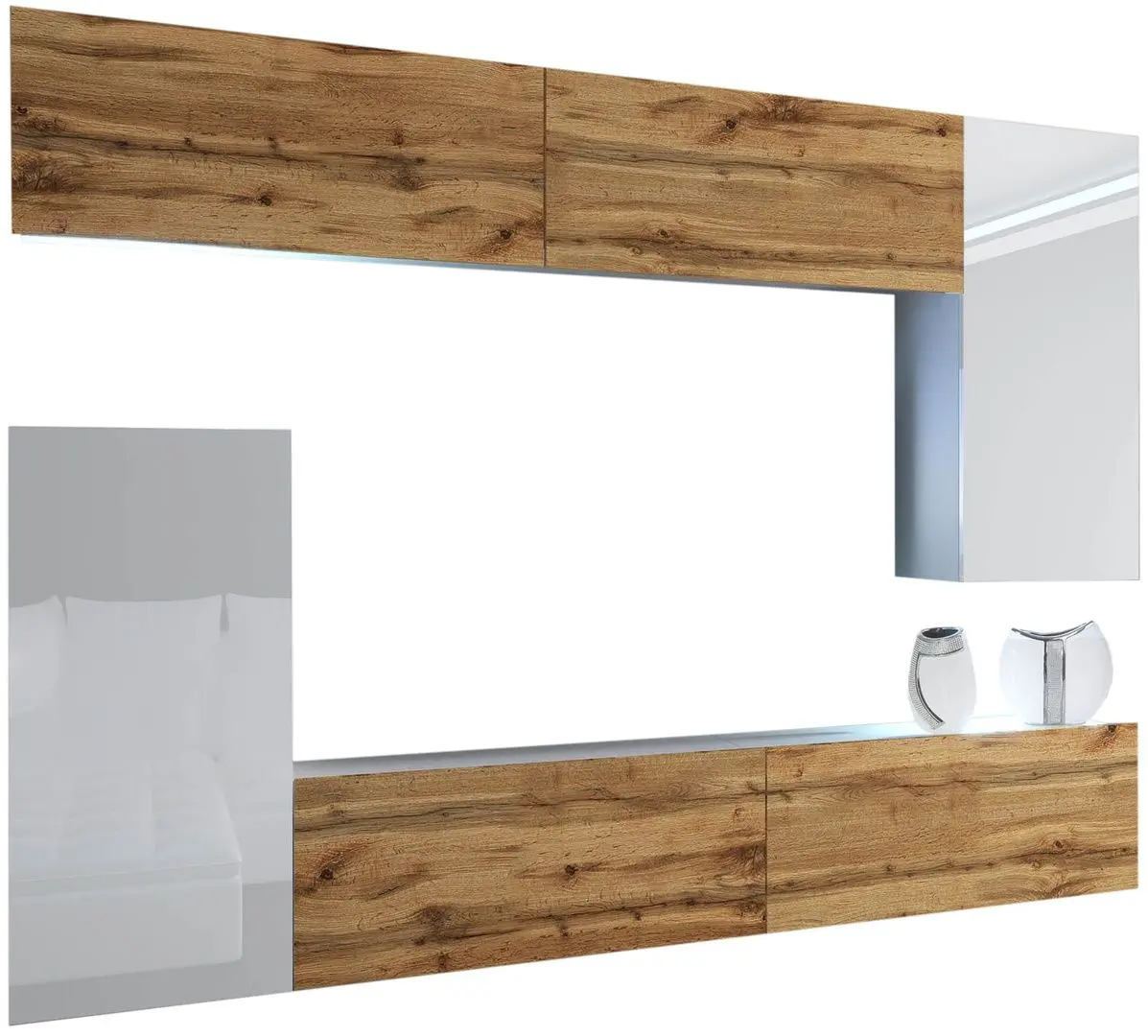 Гостиная Belini Imperium IMP 8/5/W/DWWWDW/0/0 2.5m (Wotan Oak/White High Gloss)