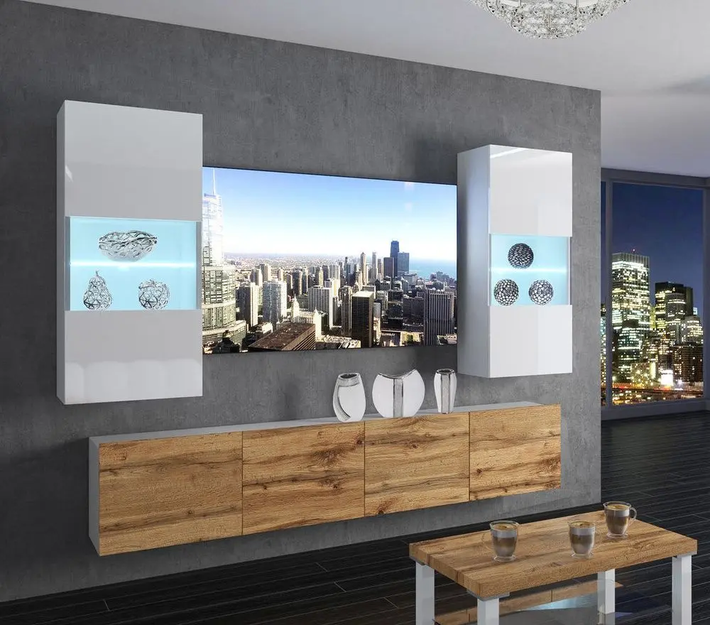 Гостиная Belini Imperium IMP 7/5/W/WDW/0/0 2.0m (White High Gloss/Wotan Oak)