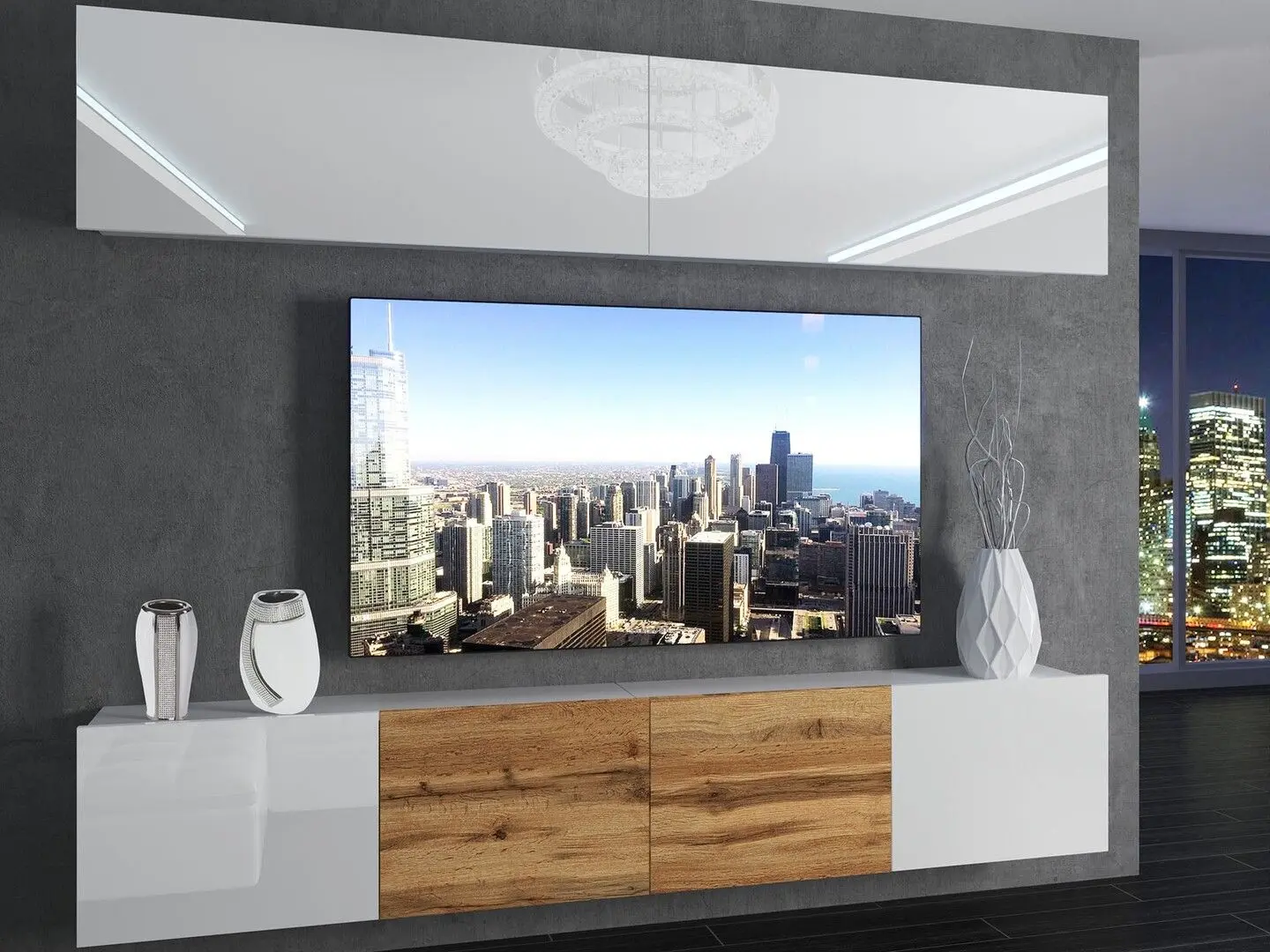 Гостиная Belini Imperium IMP 6/5/W/WWDW/0/0 2.0m (White High Gloss/Wotan Oak)