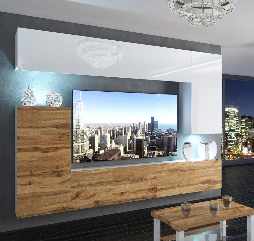 Гостиная Belini Imperium IMP 8/5/W/WDW/0/0 2.5m (White High Gloss/Wotan Oak)