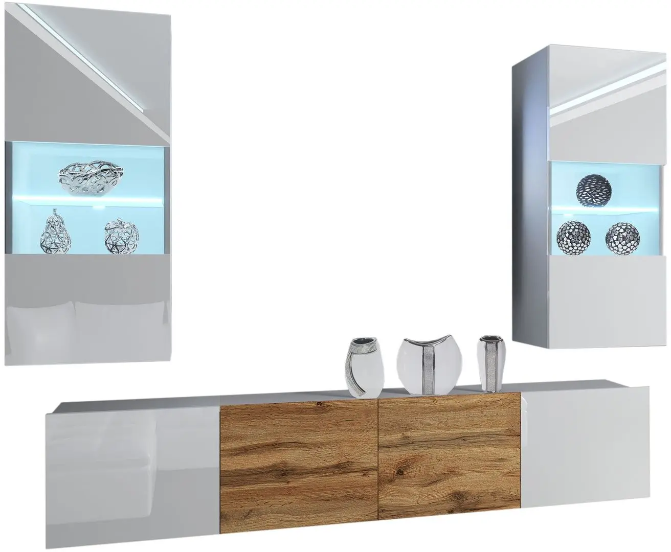 Гостиная Belini Imperium IMP 7/5/W/WWDW/0/0 2.0m (White High Gloss/Wotan Oak)