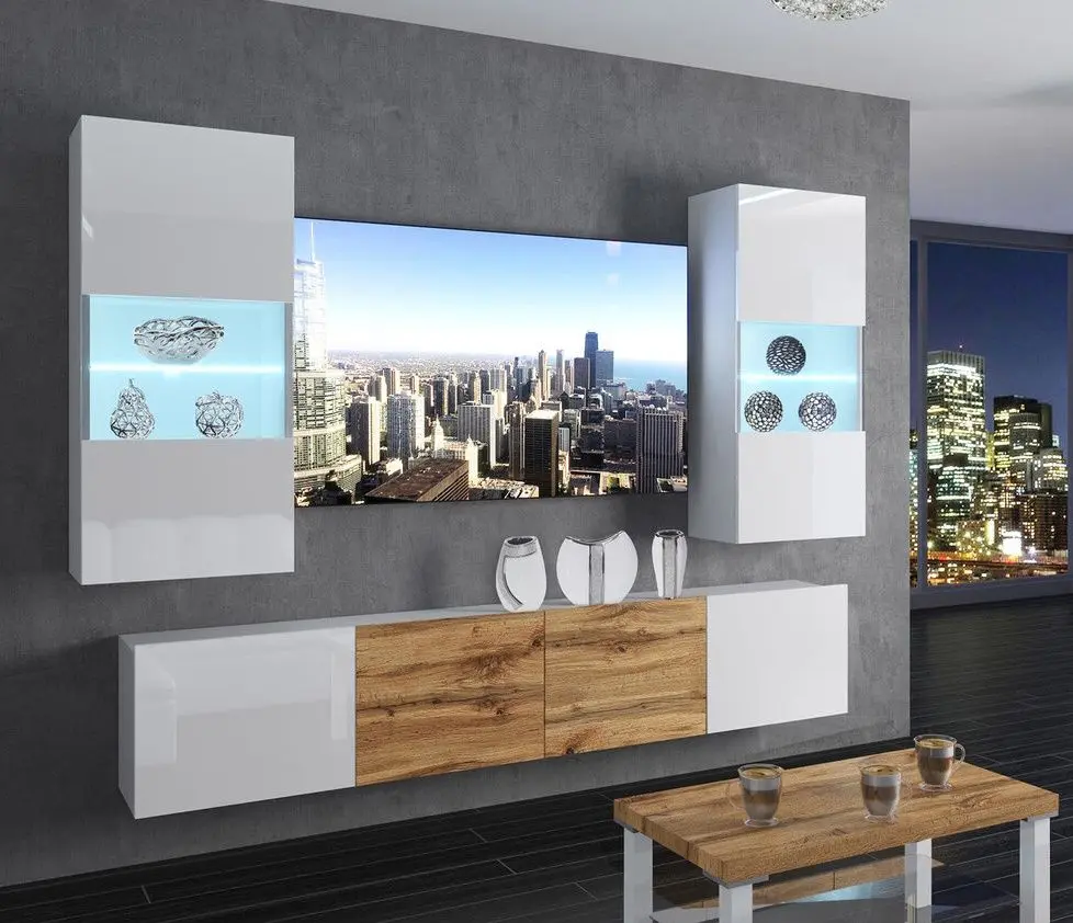 Гостиная Belini Imperium IMP 7/5/W/WWDW/0/0 2.0m (White High Gloss/Wotan Oak)