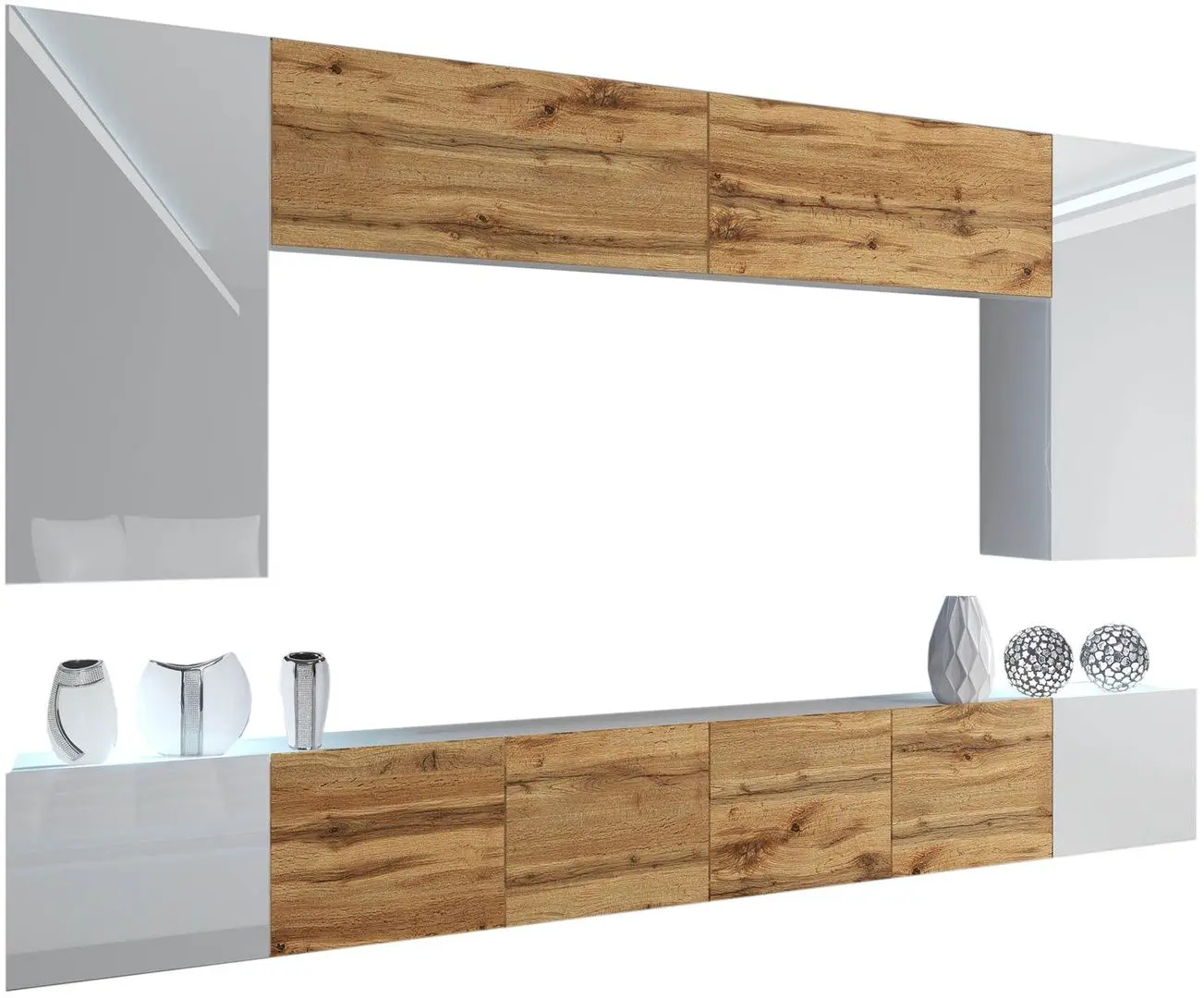 Гостиная Belini Imperium IMP 2/5/W/WDWWDW/0/0 3.0m (White High Gloss/Wotan Oak)