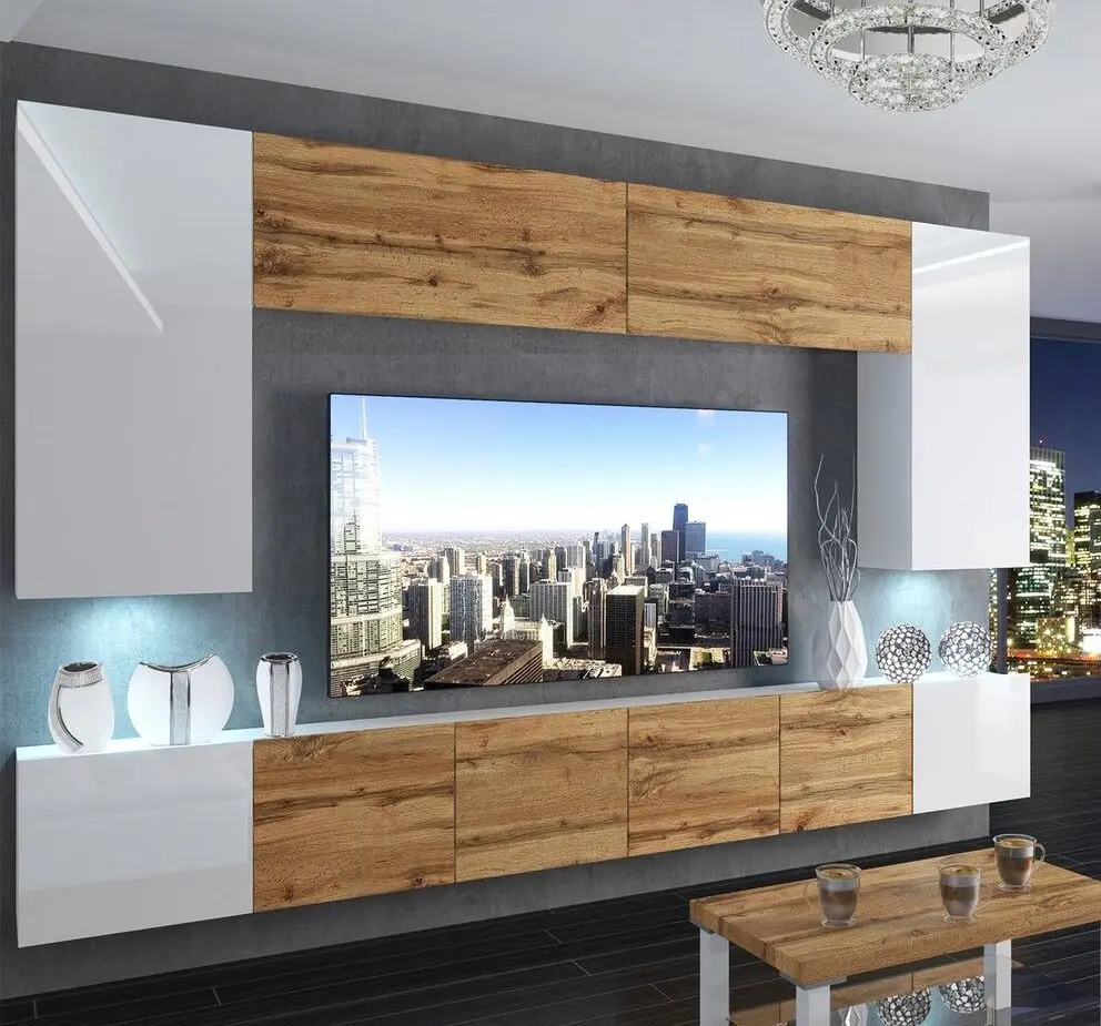 Гостиная Belini Imperium IMP 2/5/W/WDWWDW/0/0 3.0m (White High Gloss/Wotan Oak)