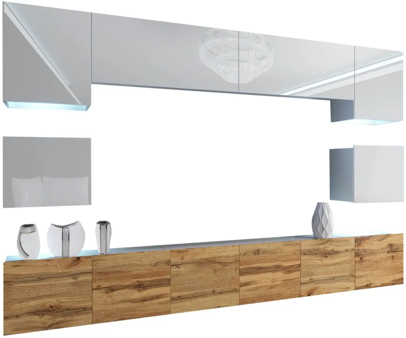 Гостиная Belini Imperium IMP 3/5/W/WDW/0/0 3.0m (White High Gloss/Wotan Oak)