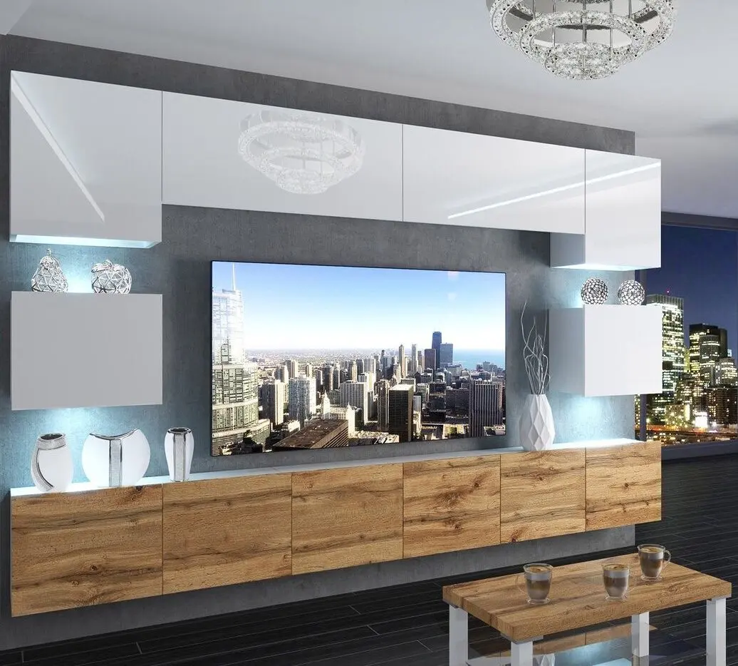 Гостиная Belini Imperium IMP 3/5/W/WDW/0/0 3.0m (White High Gloss/Wotan Oak)