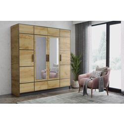 Dulap Prime Furniture Roj 4D 207 with decorative stripes (Craft Golden Oak/Black) Thumb