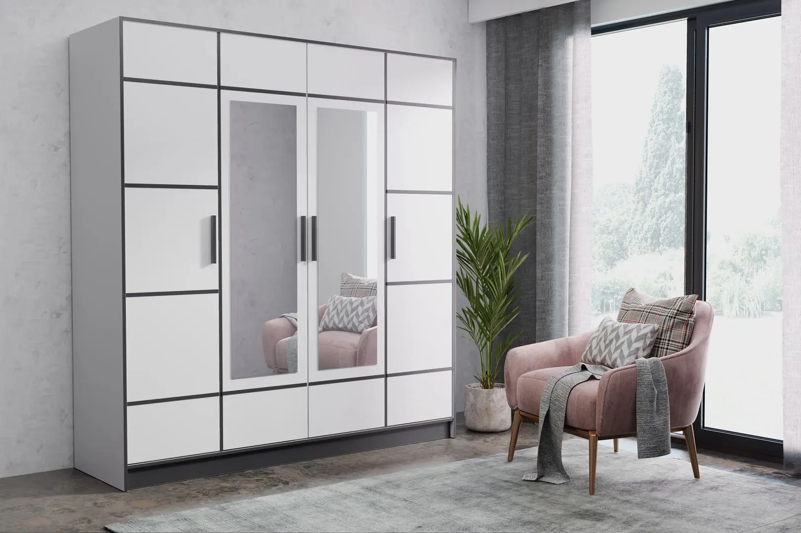 Шкаф Prime Furniture Roj 4D 207 with decorative stripes (White/Black)