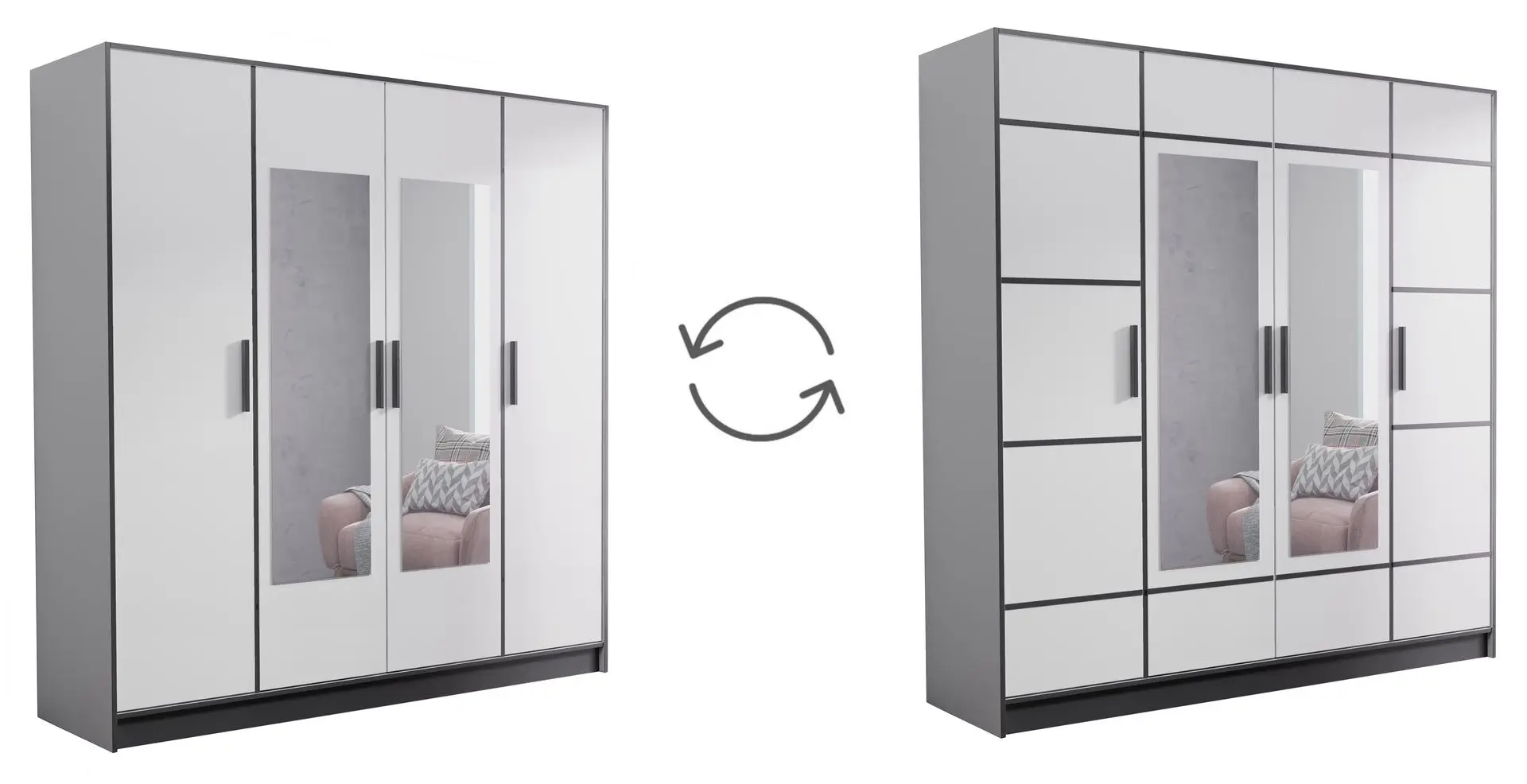 Шкаф Prime Furniture Roj 4D 207 with decorative stripes (White/Black)