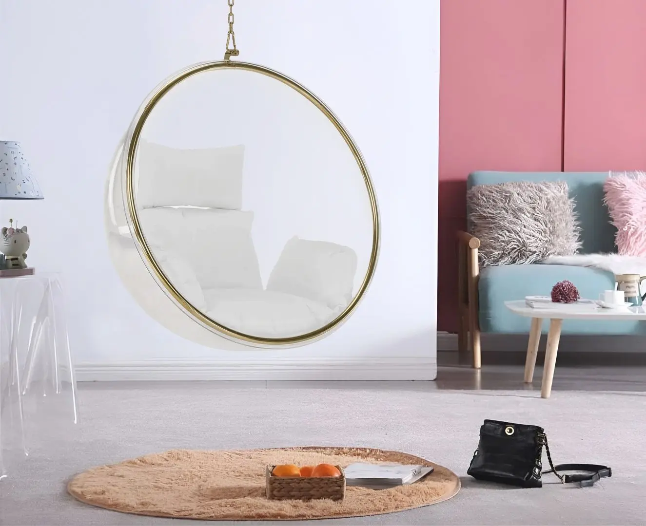 Fotoliu suspendat Tempo Kondela Bubble New Tip 1 106 (Transparent/Golden/White)