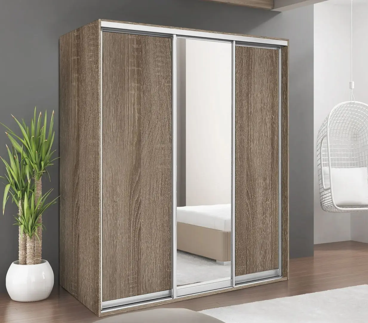 Dulap-cupe Modern Braun Top 3 179x210x60 1 oglinda/2 PAL (Vintage Oak)