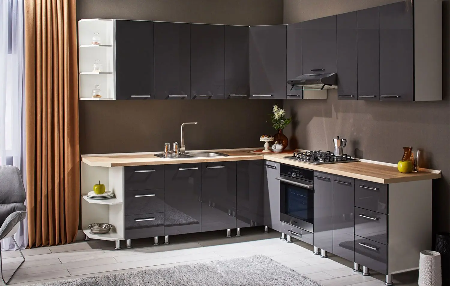 Bucatarie modulara Ambianta Perla 2.4x2.5m (Antracit)