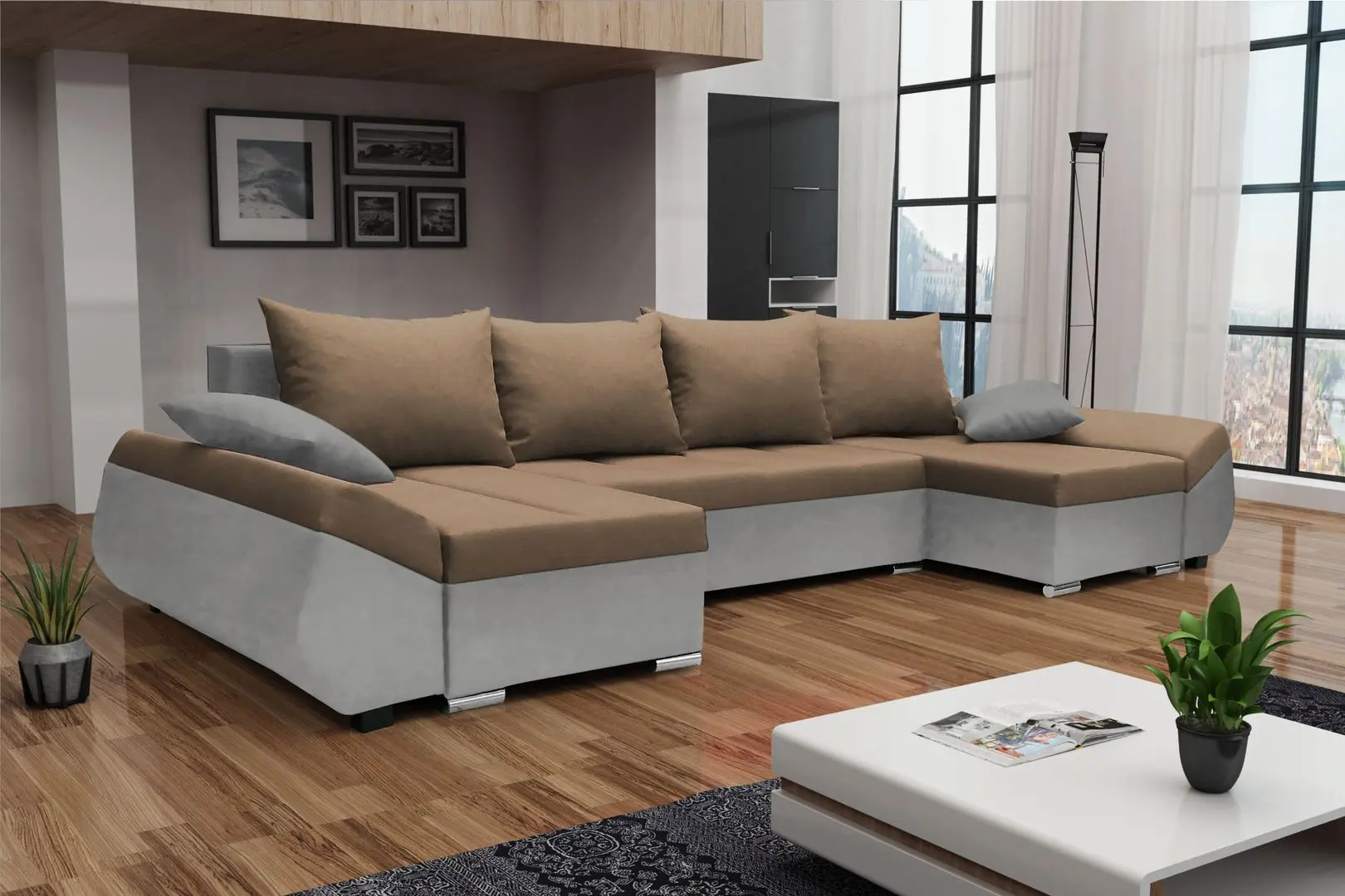 Canapea in forma de U Space Meble Korfu U Tornado 48/Tornado 16 (Brown Light/Gray)