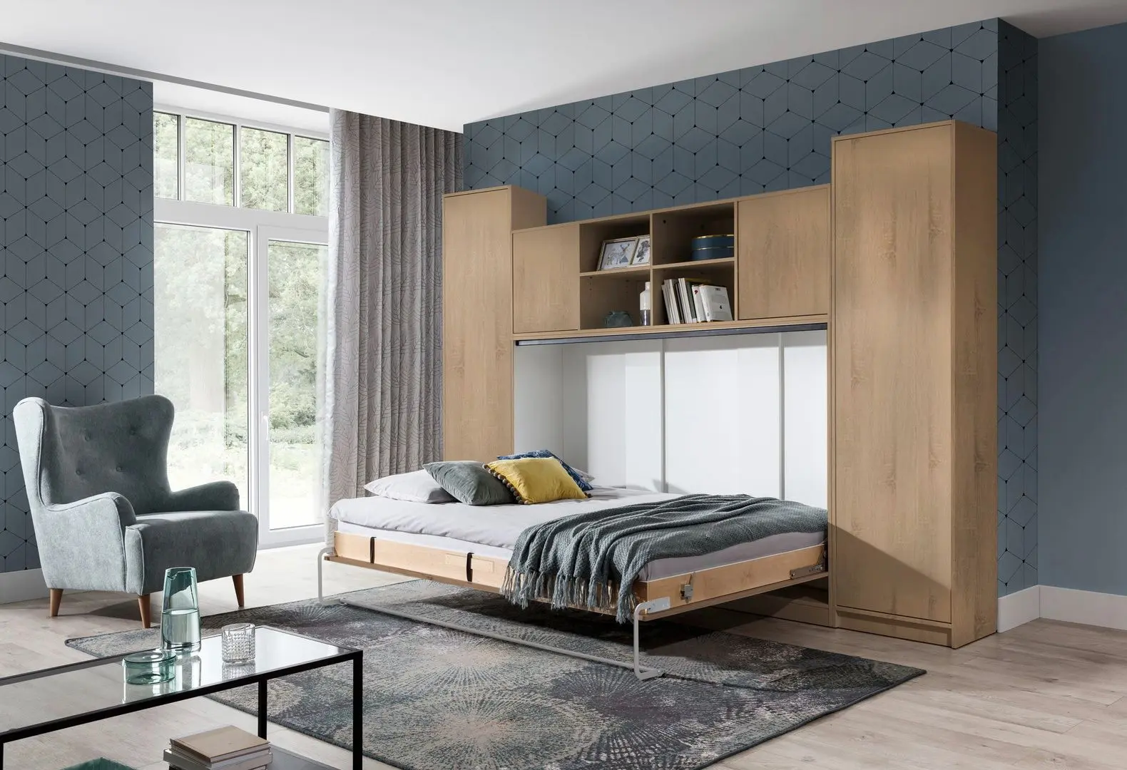 Set mobilier New Elegance Basic BS-P-H-120 + BS-SZ-S + BS-SZ-P + BS-N Horizontal 120x200 (Sonoma Oak Light)