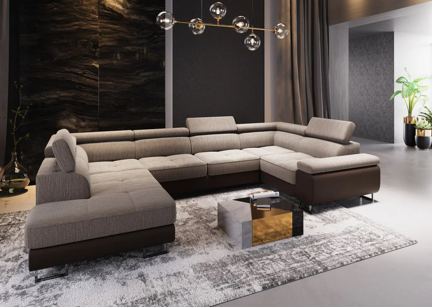 Диван П-образный Space Meble Anton U L+L Kornet 04/D33 (Brown/Brown Dark)