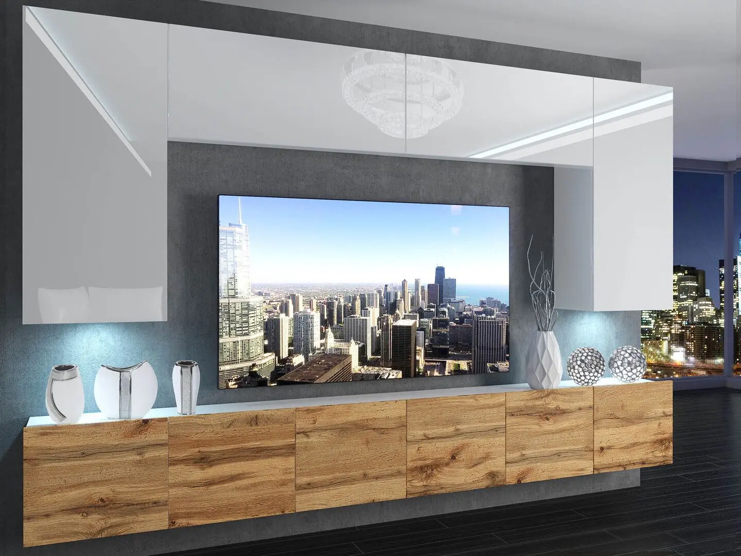 Гостиная Belini Imperium IMP 2/5/W/WDW/0/0 3.0m (White High Gloss/Wotan Oak)