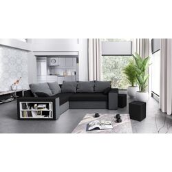 Canapea de colt Space Meble Dallas Left Mikrofaza 15/Mikrofaza 27 (Black/Gray)