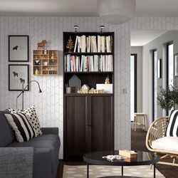 Etajera Ikea Billy/Oxberg cu usi 80x30x202 (Maro Inchis Aspect Stejar)