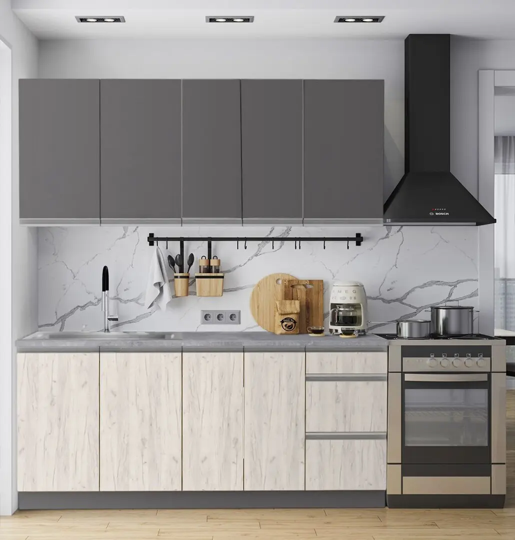 Bucatarie modulara Yasen Madera 1.8m Uscator Craft Oak White/Graphite Gray (stanga)