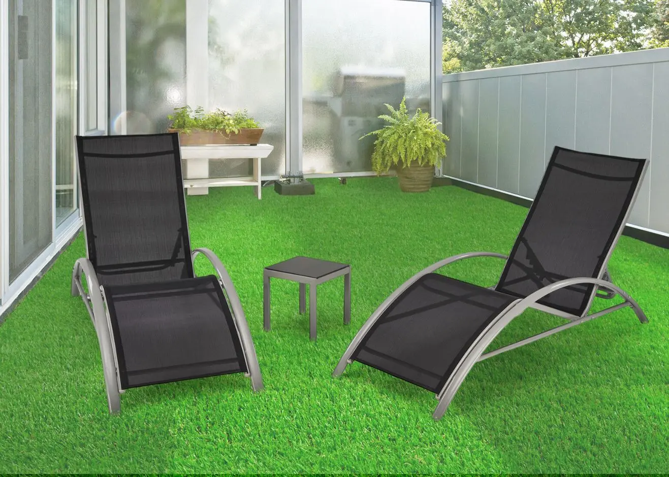 Set de sezlonguri cu masuta Halmar Embolo (Black/Light Grey)